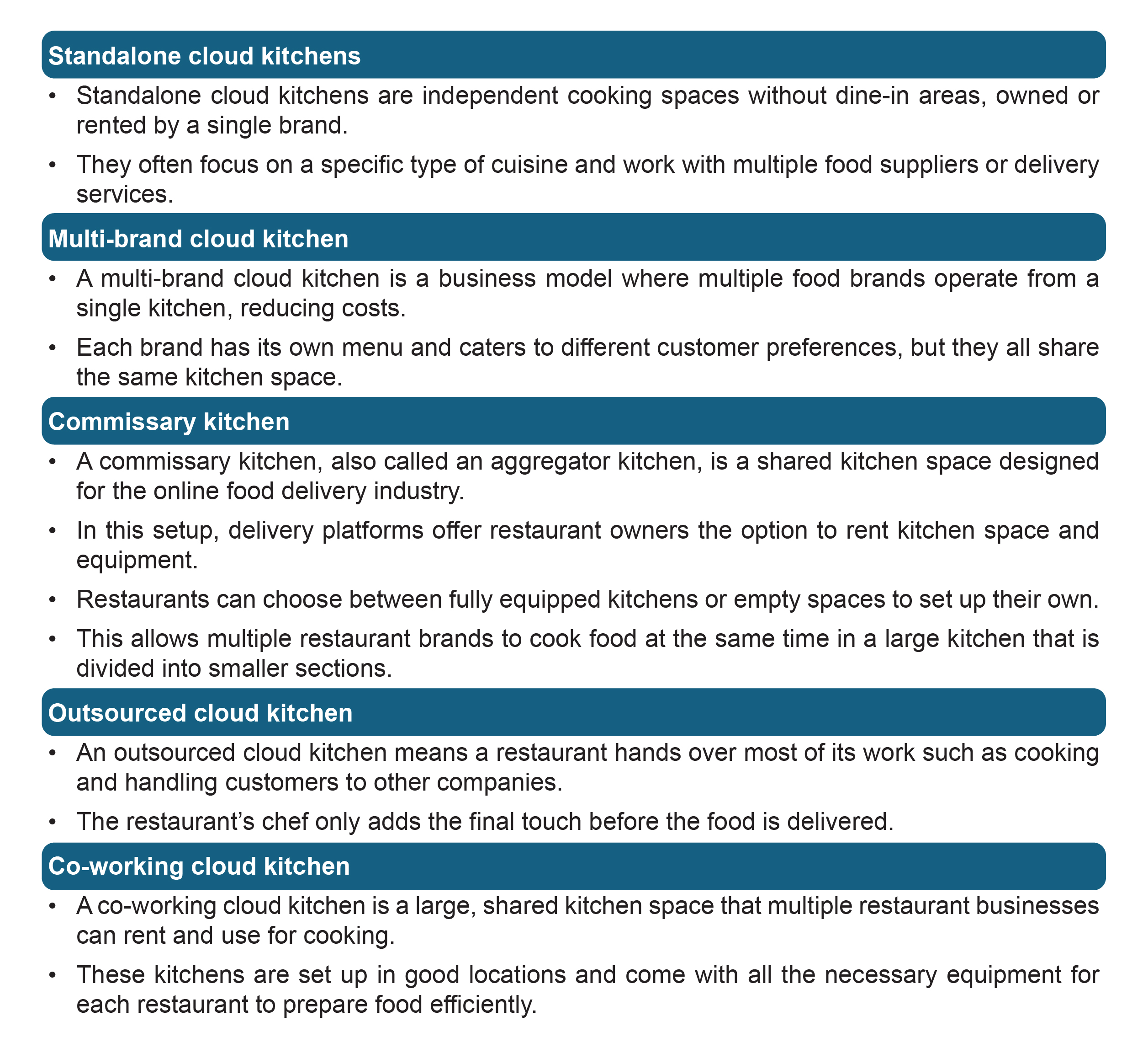 Types of business model for cloud kitchen